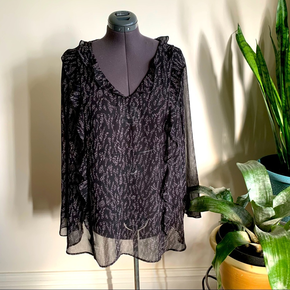 Penningtons black and grey print blouse size 2X